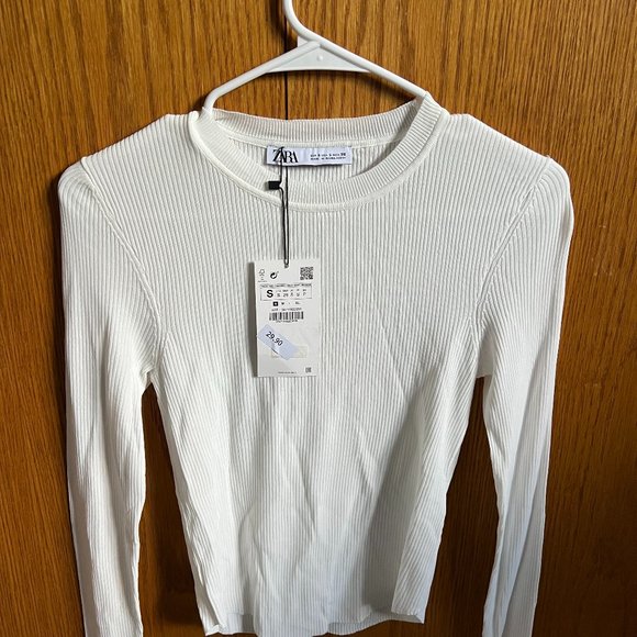 Zara White Ribbed Long Sleeve Shirt - Picture 1 of 3